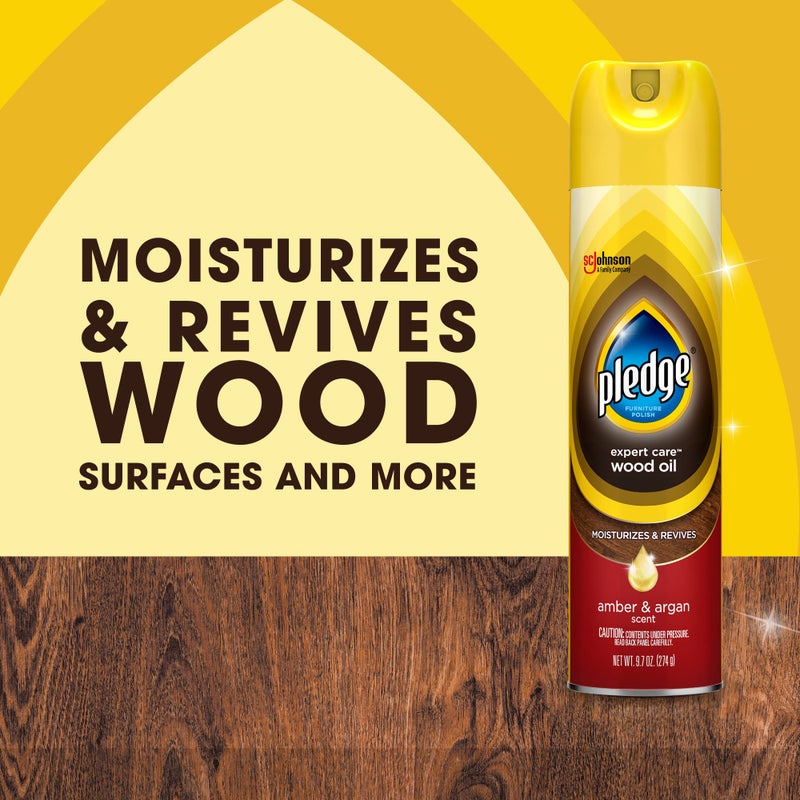 Pledge Moisturizing Wood Oil, Furniture Reviving Spray, Amber & Argan Scent, 9.7oz - Image 2